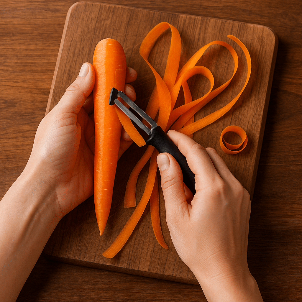 Carrot Ribbon Salad – A Quick, Addictive, and Irresistibly Fresh Favorite 2 Peeling carrot into ribbons for salad