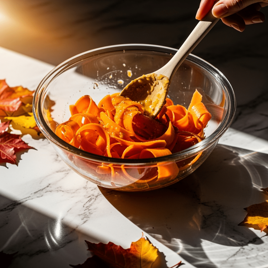 Carrot Ribbon Salad – A Quick, Addictive, and Irresistibly Fresh Favorite 3 Tossing carrot ribbon salad with dressing