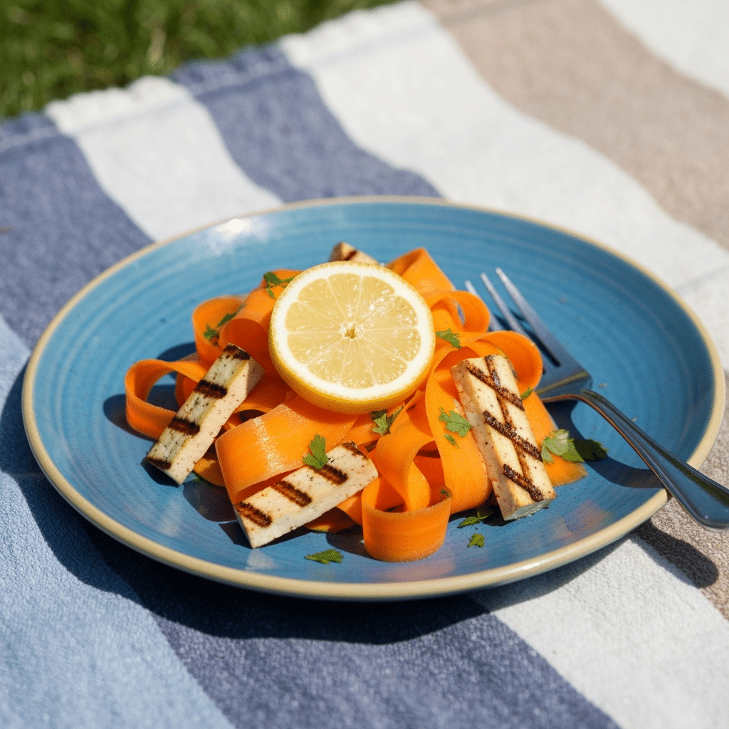 Carrot Ribbon Salad – A Quick, Addictive, and Irresistibly Fresh Favorite 4 Served carrot ribbon salad with tofu